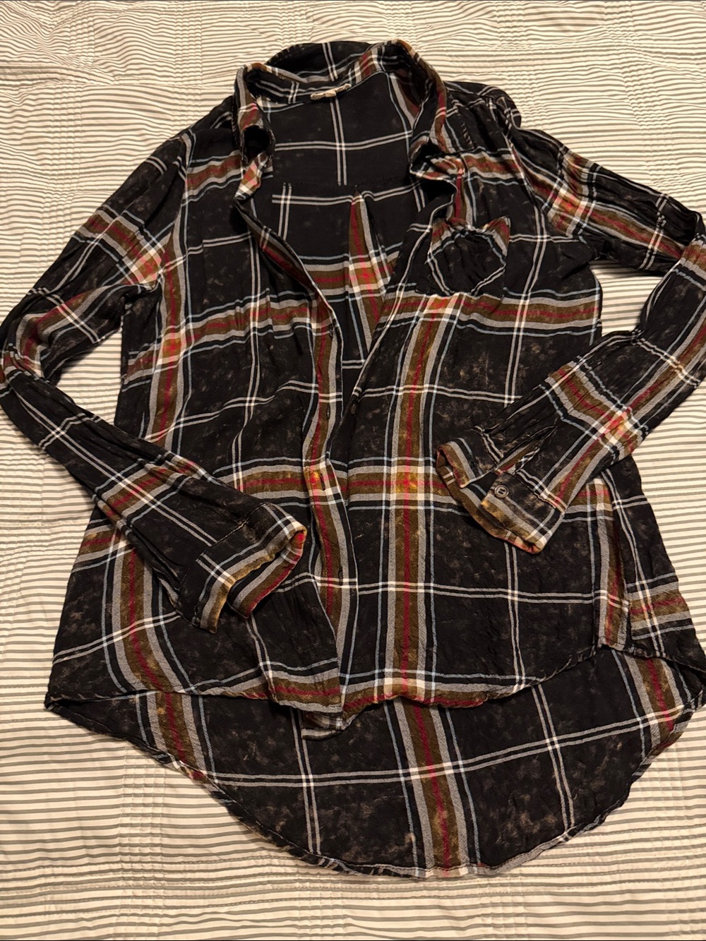 Womens Black Plaid Button-Up Shirt